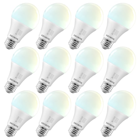 Luxrite A19 LED Light Bulbs 15W 100W Equivalent 1600LM 5CCT 2700K-5000K Dimmable E26 Base, 12PK LR21479-12PK